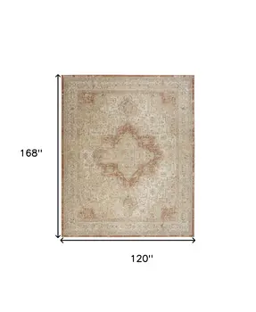 10' X 14' Beige And Rust Floral Indoor Outdoor Area Rug