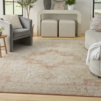 10' X 14' Beige And Rust Floral Indoor Outdoor Area Rug