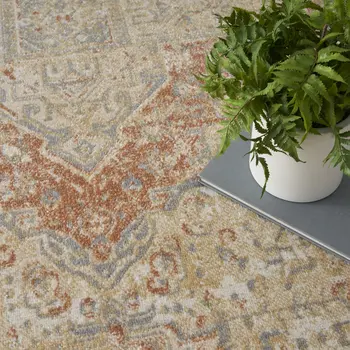 10' X 14' Beige And Rust Floral Indoor Outdoor Area Rug