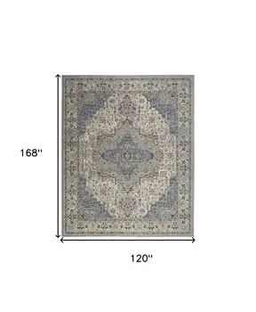10' X 14' Blue Floral Indoor Outdoor Area Rug