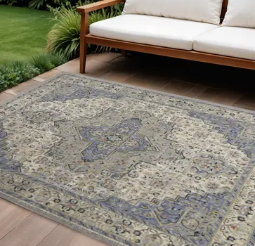 10' X 14' Blue Floral Indoor Outdoor Area Rug