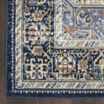 10' X 14' Navy Blue Floral Indoor Outdoor Area Rug