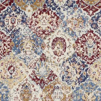 4' Ivory Red and Blue Ogee Distressed Round Rug