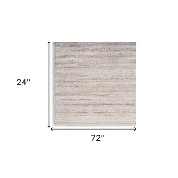 6' Ivory and Light Brown Abstract Washable Runner Rug