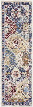 6' Ivory Red and Blue Ogee Distressed Runner Rug