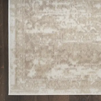 3' X 5' Ivory Floral Power Loom Worn Faded Area Rug