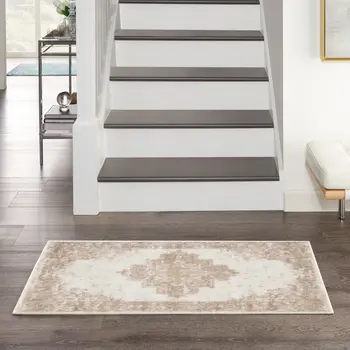 3' X 5' Ivory Floral Power Loom Worn Faded Area Rug