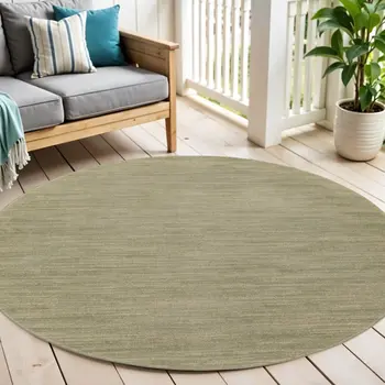 4' Green And Gold Round Abstract Indoor Outdoor Area Rug
