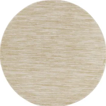 4' Ivory And Gold Round Abstract Indoor Outdoor Area Rug
