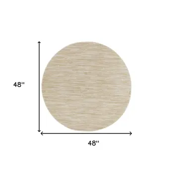 4' Ivory And Gold Round Abstract Indoor Outdoor Area Rug
