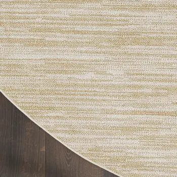 4' Ivory And Gold Round Abstract Indoor Outdoor Area Rug