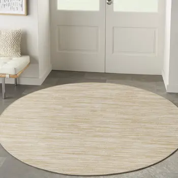 4' Ivory And Gold Round Abstract Indoor Outdoor Area Rug