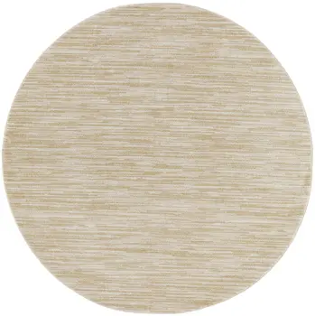 4' Ivory And Gold Round Abstract Indoor Outdoor Area Rug