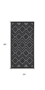 2' X 4' Charcoal And Black Geometric Indoor Outdoor Area Rug