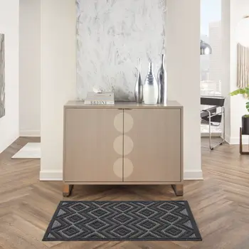 2' X 4' Charcoal And Black Geometric Indoor Outdoor Area Rug
