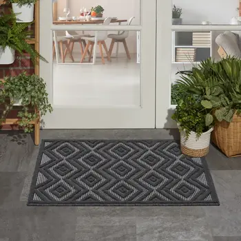 2' X 4' Charcoal And Black Geometric Indoor Outdoor Area Rug