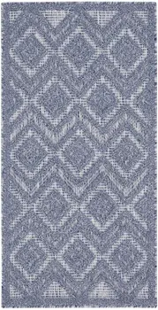 2' X 4' Denim Blue And Ivory Geometric Indoor Outdoor Area Rug