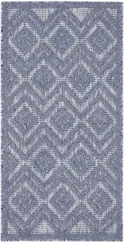 2' X 4' Denim Blue And Ivory Geometric Indoor Outdoor Area Rug