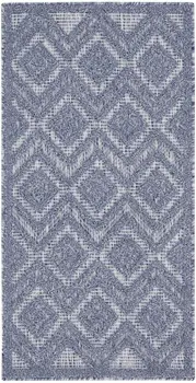 2' X 4' Denim Blue And Ivory Geometric Indoor Outdoor Area Rug