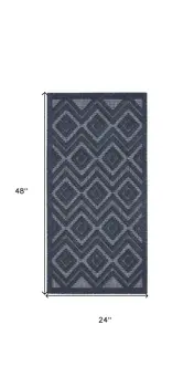 2' X 4' Navy Blue And Ivory Geometric Indoor Outdoor Area Rug