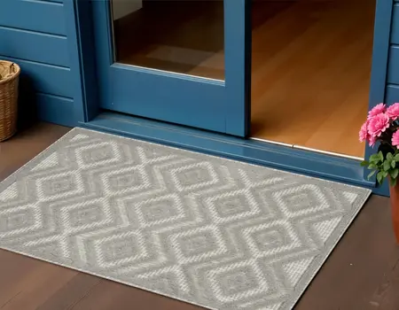 2' X 4' Silver And Gray Geometric Indoor Outdoor Area Rug
