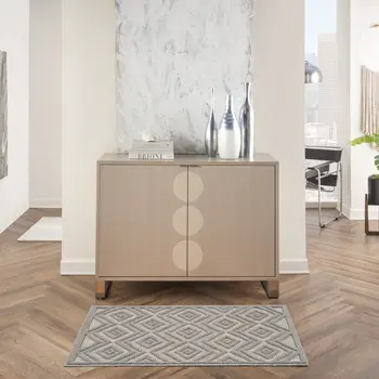 2' X 4' Silver And Gray Geometric Indoor Outdoor Area Rug