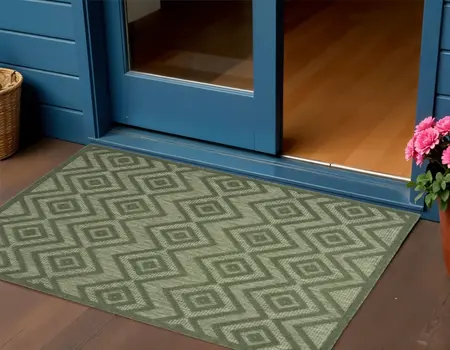 2' X 4' Dark Green And Light Green Geometric Indoor Outdoor Area Rug