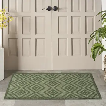 2' X 4' Dark Green And Light Green Geometric Indoor Outdoor Area Rug