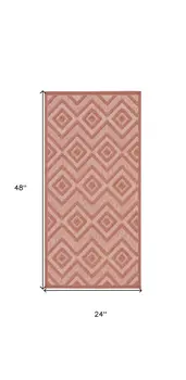 2' X 4' Coral And Orange Geometric Indoor Outdoor Area Rug