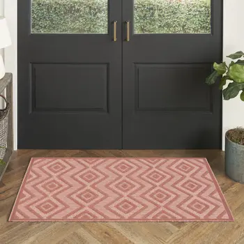 2' X 4' Coral And Orange Geometric Indoor Outdoor Area Rug