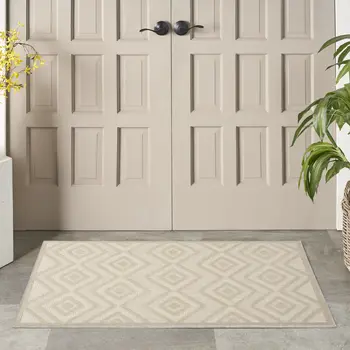 2' X 4' Cream And Beige Geometric Indoor Outdoor Area Rug