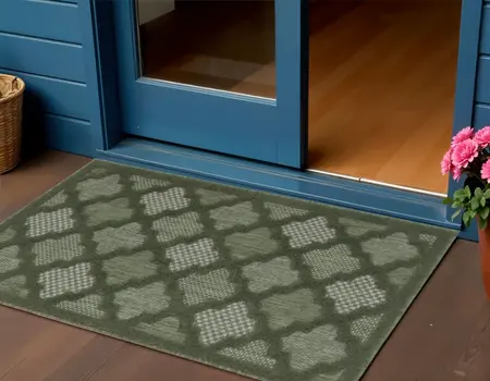 2' X 4' Dark Green And Light Green Geometric Indoor Outdoor Area Rug