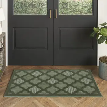 2' X 4' Dark Green And Light Green Geometric Indoor Outdoor Area Rug