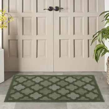 2' X 4' Dark Green And Light Green Geometric Indoor Outdoor Area Rug