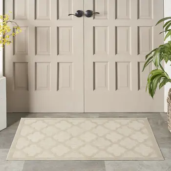 2' X 4' Cream And Beige Geometric Indoor Outdoor Area Rug