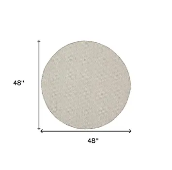 4' Ivory And Silver Round Geometric Indoor Outdoor Area Rug