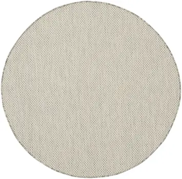 4' Ivory And Silver Round Geometric Indoor Outdoor Area Rug