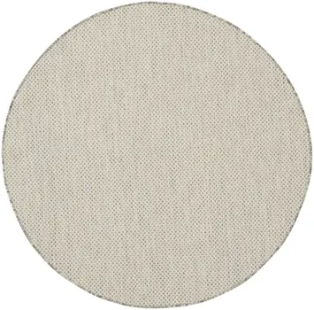 4' Ivory And Silver Round Geometric Indoor Outdoor Area Rug