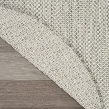 4' Ivory And Silver Round Geometric Indoor Outdoor Area Rug