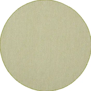 4' Ivory And Green Round Geometric Indoor Outdoor Area Rug