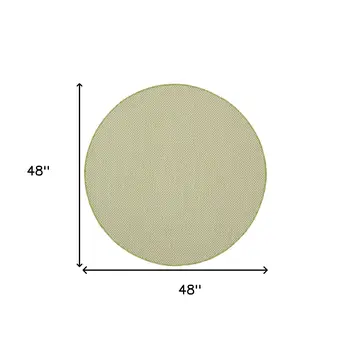4' Ivory And Green Round Geometric Indoor Outdoor Area Rug