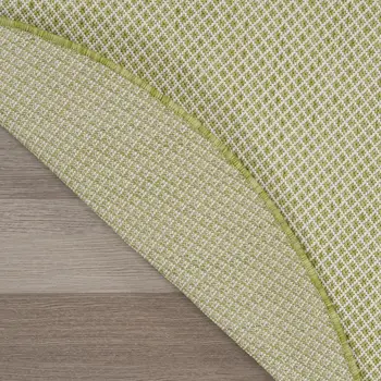 4' Ivory And Green Round Geometric Indoor Outdoor Area Rug