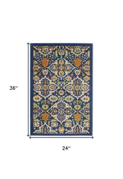 2' X 3' Blue Floral Power Loom Area Rug