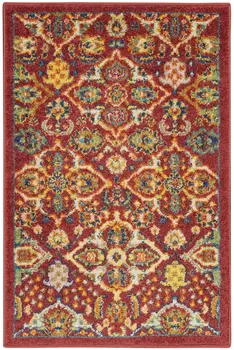 2' X 3' Red Floral Power Loom Area Rug