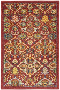 2' X 3' Red Floral Power Loom Area Rug