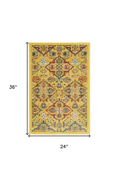 2' X 3' Yellow Floral Power Loom Area Rug