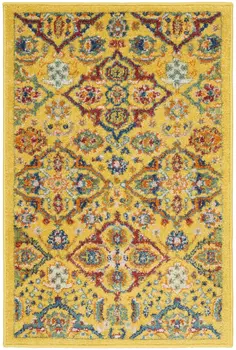 2' X 3' Yellow Floral Power Loom Area Rug