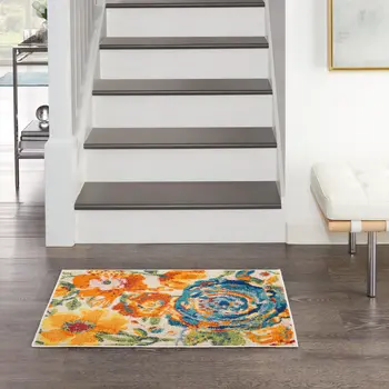2' X 3' Ivory Floral Power Loom Area Rug