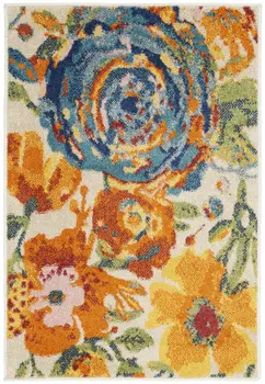 2' X 3' Ivory Floral Power Loom Area Rug