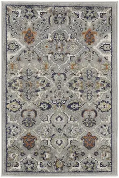 2' X 3' Gray Floral Power Loom Area Rug